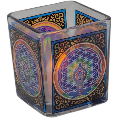 3.5" Handcrafted Glass Square Votive Holder - Chakra - Magick Magick.com