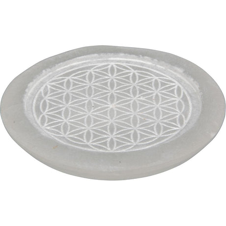 3.5" Soapstone Incense Holder - Flower of Life - White - Magick Magick.com