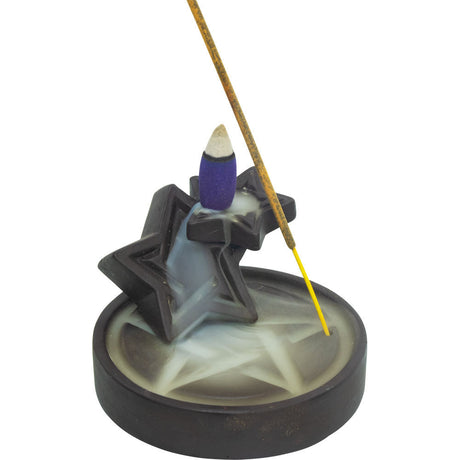 3.75" Ceramic Backflow Incense Burner - Triple Pentacles - Magick Magick.com