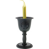 4" Cast Iron Chalice Mini Candle Holder - Pentacle with Raven - Magick Magick.com