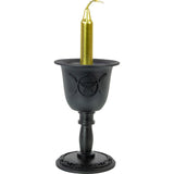 4" Cast Iron Chalice Mini Candle Holder - Triple Moon with Pentacle - Magick Magick.com