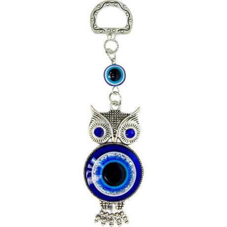 4" Evil Eye Talisman Key Ring - Glass Owl with Gems - Magick Magick.com