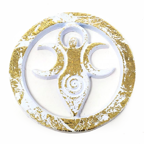 4" Goddess Solid Brass Altar Tile White with Gold - Magick Magick.com