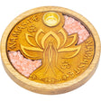 4" Laser Etched Wood Round Incense Holder - Namaste with Rose Quartz Inlay - Magick Magick.com