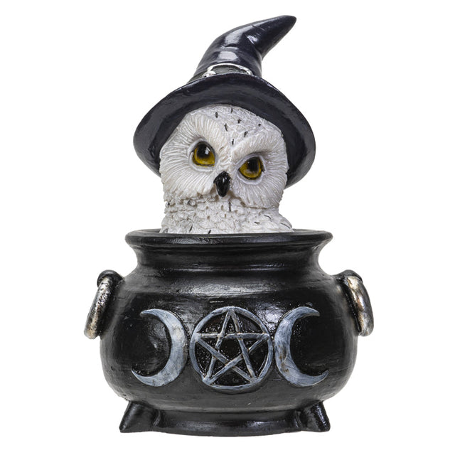 4" Owl with Witch Hat in Cauldron Statue - Magick Magick.com