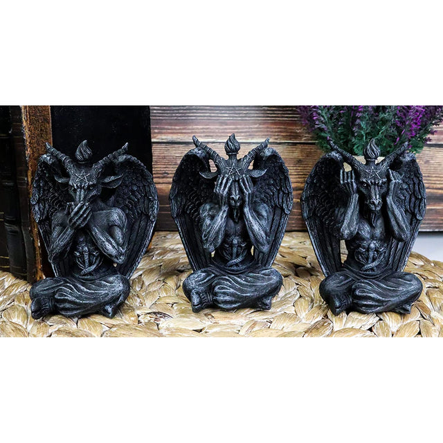 4" Sitting Baphomet Statue Set - See, Hear, Speak No Evil (Set of 3) - Magick Magick.com