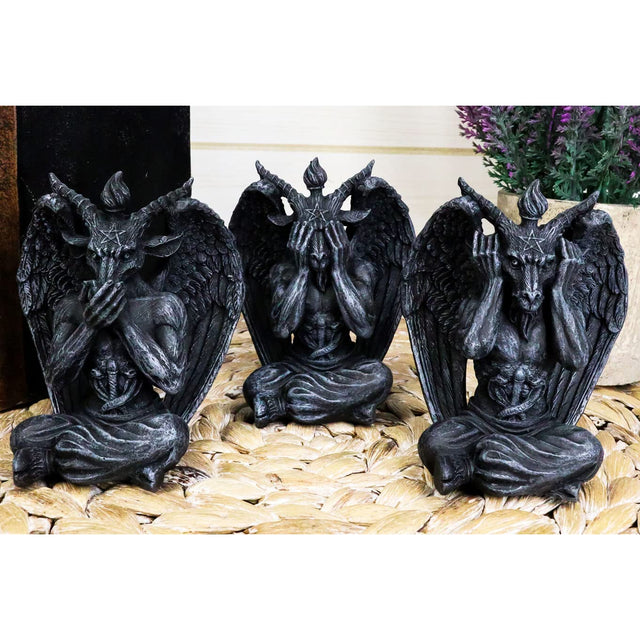 4" Sitting Baphomet Statue Set - See, Hear, Speak No Evil (Set of 3) - Magick Magick.com