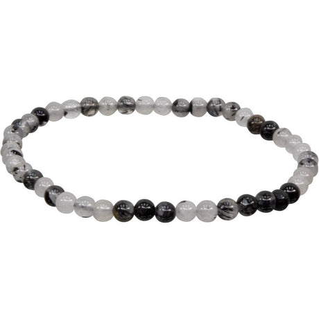 4 mm Elastic Bracelet Round Beads - Black Rutilated Quartz - Magick Magick.com