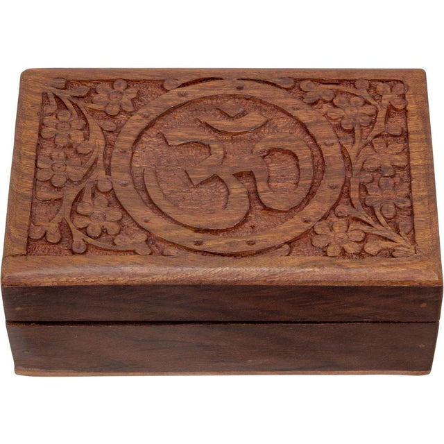 4" x 6" Carved Wood Box - Velvet Lined - Om - Magick Magick.com