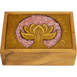 4" x 6" Velvet Lined Laser Etched Wooden Box - Namaste with Rose Quatz Inlay - Magick Magick.com