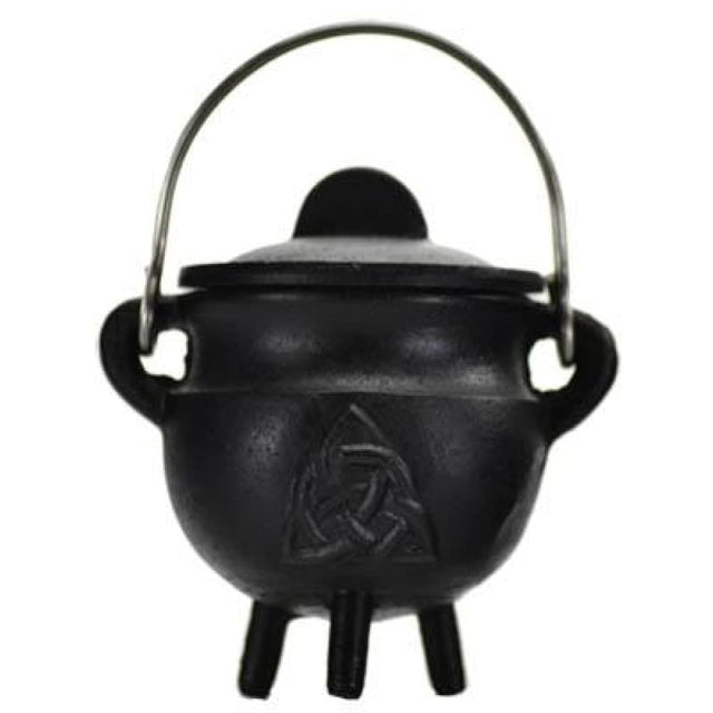 4.25" Triquetra Cast Iron Cauldron with Lid - Magick Magick.com