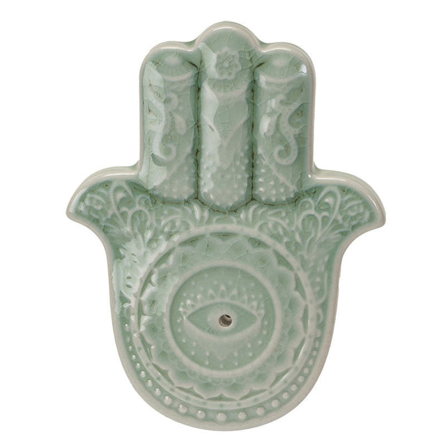 4.5" Ceramic Stick Incense Holder - Hamsa Hand - Magick Magick.com