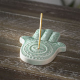 4.5" Ceramic Stick Incense Holder - Hamsa Hand - Magick Magick.com