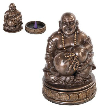 4.5" Lucky Buddha Bronze Cone Incense Burner - Magick Magick.com