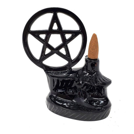 4.5" Metal Backflow Incense Burner - Standing Pentagram - Magick Magick.com