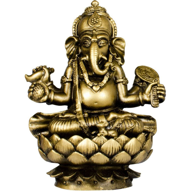 4.5" Polyresin Feng Shui Figurines - Sitting Ganesha - Gold - Magick Magick.com