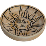 4.5" Wood Incense Holder - White Washed - Celestial Sun - Magick Magick.com