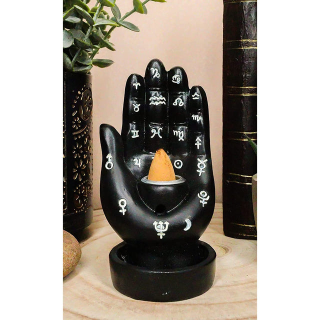 4.7" Palmistry Hand Backflow Incense Burner - Black - Magick Magick.com