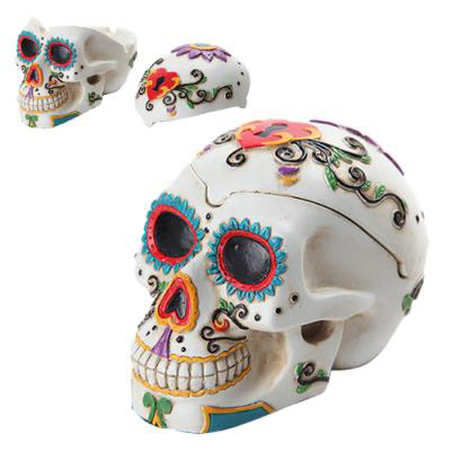 4.75" Day of the Dead Ashtray Box - White - Magick Magick.com