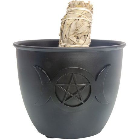 5" Cast Iron Smudge Pot - Triple Moon with Pentacle - Magick Magick.com