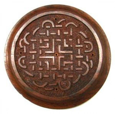 5" Celtic Knot Carved Wood Round Stick Incense Burner - Magick Magick.com