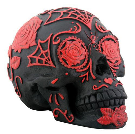 5" Day of the Dead Statue - Black Red Sugar Skull - Magick Magick.com