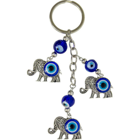5" Evil Eye Talisman Key Ring - Triple Evil Eye Elephant - Magick Magick.com