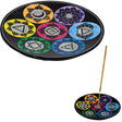 5" Soapstone Round Incense Holders - Chakras Symbols - Black - Magick Magick.com