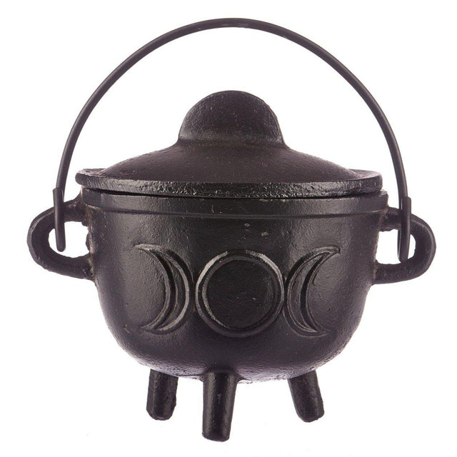 5" Triple Moon Cast Iron Cauldron with Lid - Magick Magick.com