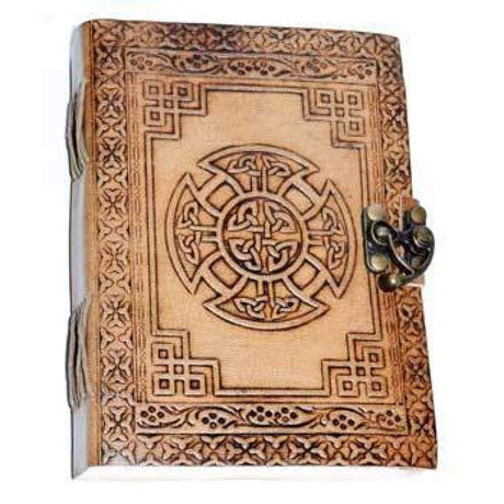 5" x 7" Celtic Cross Leather Blank Book with Latch - Magick Magick.com