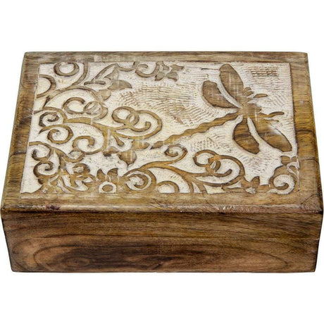 5" x 7" Carved Wood Box - Dragonfly - Magick Magick.com