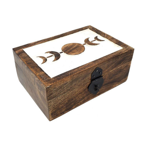 5" x 7" Carved Wood Box - Moon Phase - Magick Magick.com