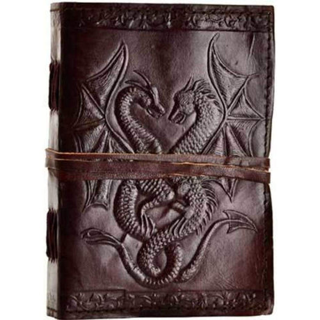 5" x 7" Double Dragon Leather Blank Book with Cord - Magick Magick.com
