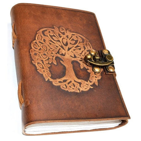 5" x 7" Tree of Life Aged Leather Blank Book with Latch - Magick Magick.com