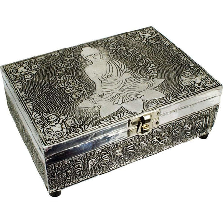 5" x 7" White Metal Lined Box - Medicine Buddha - Magick Magick.com