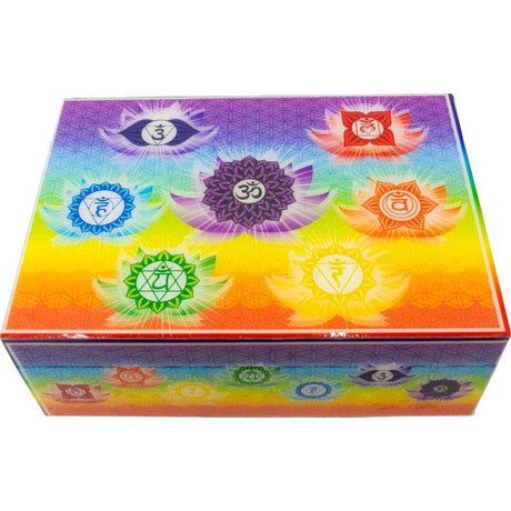 5" x 7" Wooden Box Printed Velvet Lined - 7 Chakras - Magick Magick.com