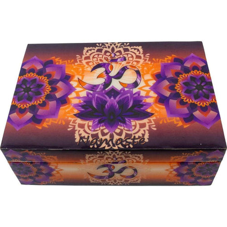 5" x 7" Wooden Box Printed Velvet Lined - Om Namaste - Magick Magick.com