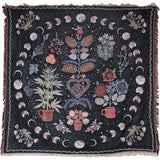 56" x 61" Cotton Heavy Throw with Fringe & Belt - Flower Garden & Moon Phases - Magick Magick.com