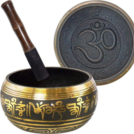 5.5" Embossed Singing Bowl - Om Black & Gold - Magick Magick.com