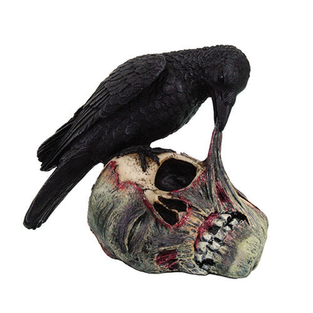 5.5" Raven on Zombie Skull Statue - Magick Magick.com