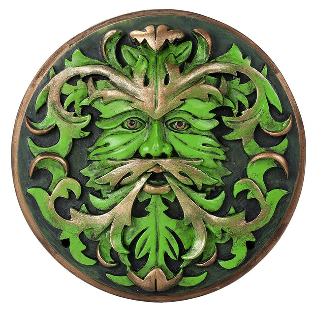 5.75" Green Man Round Wall Plaque Statue by Oberon Zell - Magick Magick.com