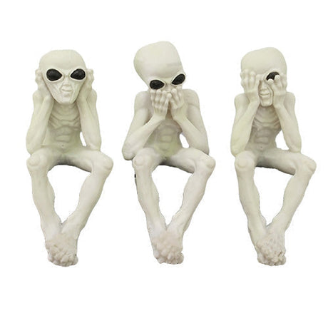 6" Alien Shelf Sitters Statue Set - See, Hear, Speak No Evil (Set of 3) - Magick Magick.com