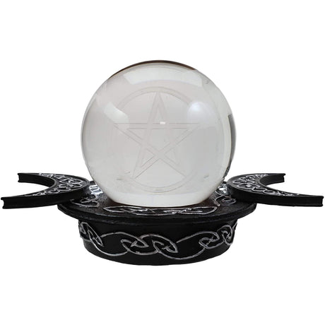 6" Celtic Pentagram Gazing Ball with Triple Moon Stand - Magick Magick.com