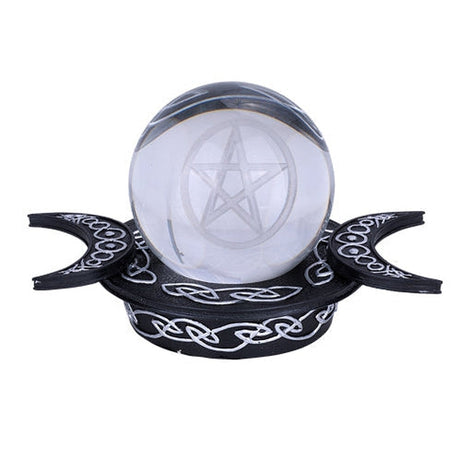 6" Celtic Pentagram Gazing Ball with Triple Moon Stand - Magick Magick.com