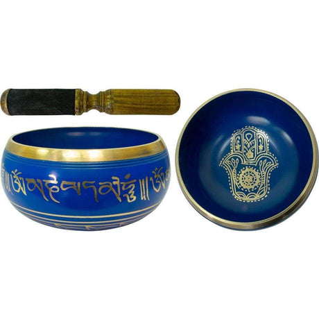 6" Colored Singing Bowl - Fatima Hand - Blue - Magick Magick.com