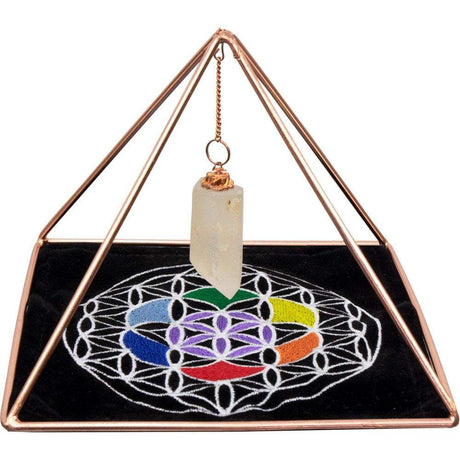 6" Copper Pyramid Energizer Set with Crystal Point & Velvet Mat - Magick Magick.com
