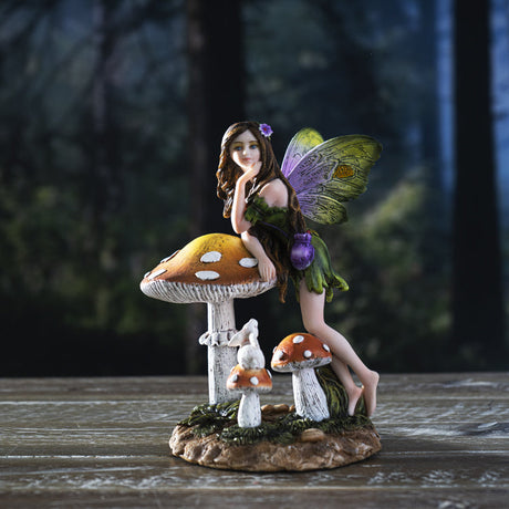 6" Fairy Statue - Mushroom Fairy with Bunny - Magick Magick.com