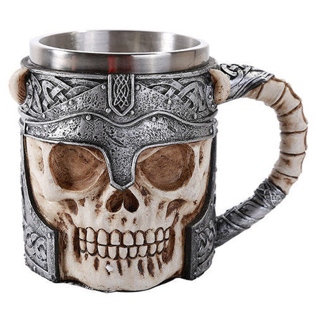 6" Stainless Steel Resin Mug - Warrior Skull - Magick Magick.com
