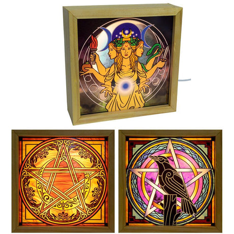 6" Wood Light Box with Changeable Glass & USB - Pagan - Magick Magick.com