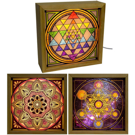 6" Wood Light Box with Changeable Glass & USB - Sacred Geometry - Magick Magick.com